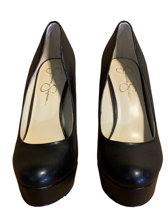 jessica simpson wore a leather dress with eight-inch heels Jessica Simpson Avern Leather Heeled Knee Boots on QVC